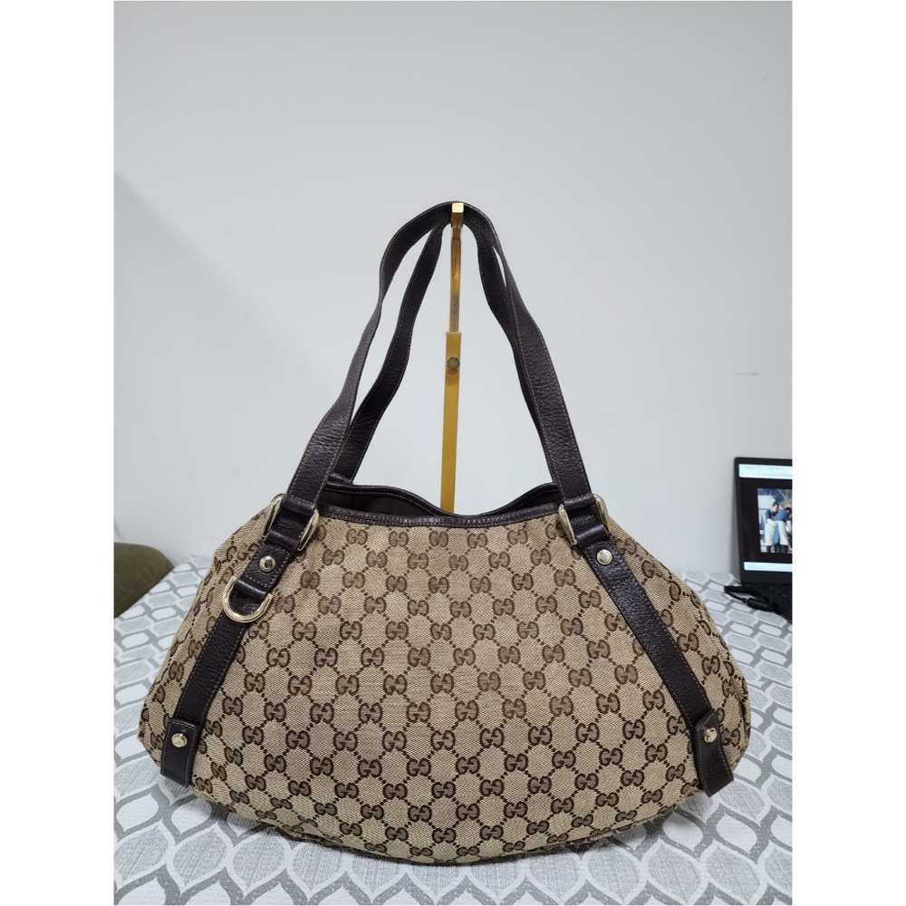 Gucci GG Canvas Abbey Tote Beige/Chocolate Brown - Picture 7 of 14